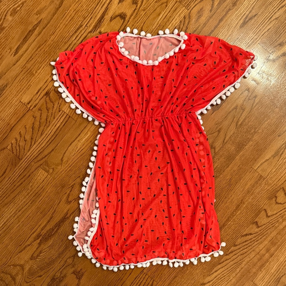 Red Pom-Pom Kids Swim Coverup
